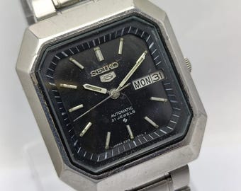 Seiko 5 Automatic 6319-509A Vintage Men’s Watch Black Dial Day Date Japan