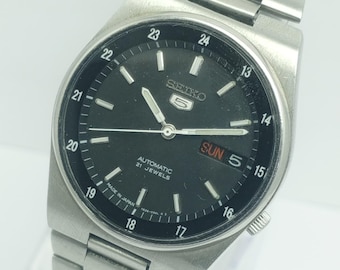 Vintage Seiko 5 Automatic Watch 36mm Stainless Steel Day Date Japan Made