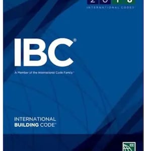 May include: A blue book cover with the text "IBC" in large white letters. The text "2018 International Codes" is at the top, and "International Building Code" is at the bottom. The ICC logo is in the bottom right corner.