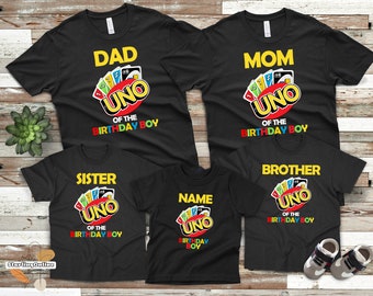 Uno family matching birthday boy or birthday girl family t-shirts customize with any text