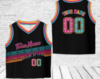 Camisa de basquete personalizada do San Antonio, camisa esportiva personalizada com nome e número, uniforme esportivo estilo Fiesta com o horizonte de San Antonio, roupa para o dia do jogo