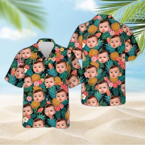 Benutzerdefiniertes Gesicht Shirt, personalisiertes Vatertagsgeschenk, Hawaiihemd mit Foto, Benutzerdefinierte Baby Gesicht Tropisches Shirt, lustiges Geburtstagsgeschenk für Ihn