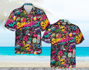 Camisa hawaiana unisex con estampado de graffiti, camisa playera de arte pop vibrante, top aloha de moda urbana, camisa para festivales y vacaciones para hombres y mujeres.