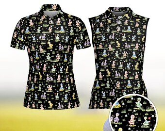 Funny Duck Golf Polo Shirt for Women, Cute Watercolor Duck Golfing Pattern Sleeveless Polo, Unique Golf Gift for Her, Duck Lover Golf Top