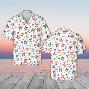 Pride Hawaiian Shirt Rainbow Bows Aloha Shirt LGBTQ+ Tropical Summer Button Down Trans Lesbian Non-binary Pride Parade Outfit