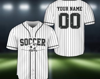 Personalized Soccer Jersey for Mom, Custom Pinstripe Baseball Shirt, Soccer Team Spirit Wear, Game Day Jersey, Soccer Player Gift, Unisex