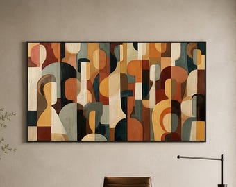 Abstract Figurative Oil Painting, Mid Century Modern Geometric Wall Art Canvas