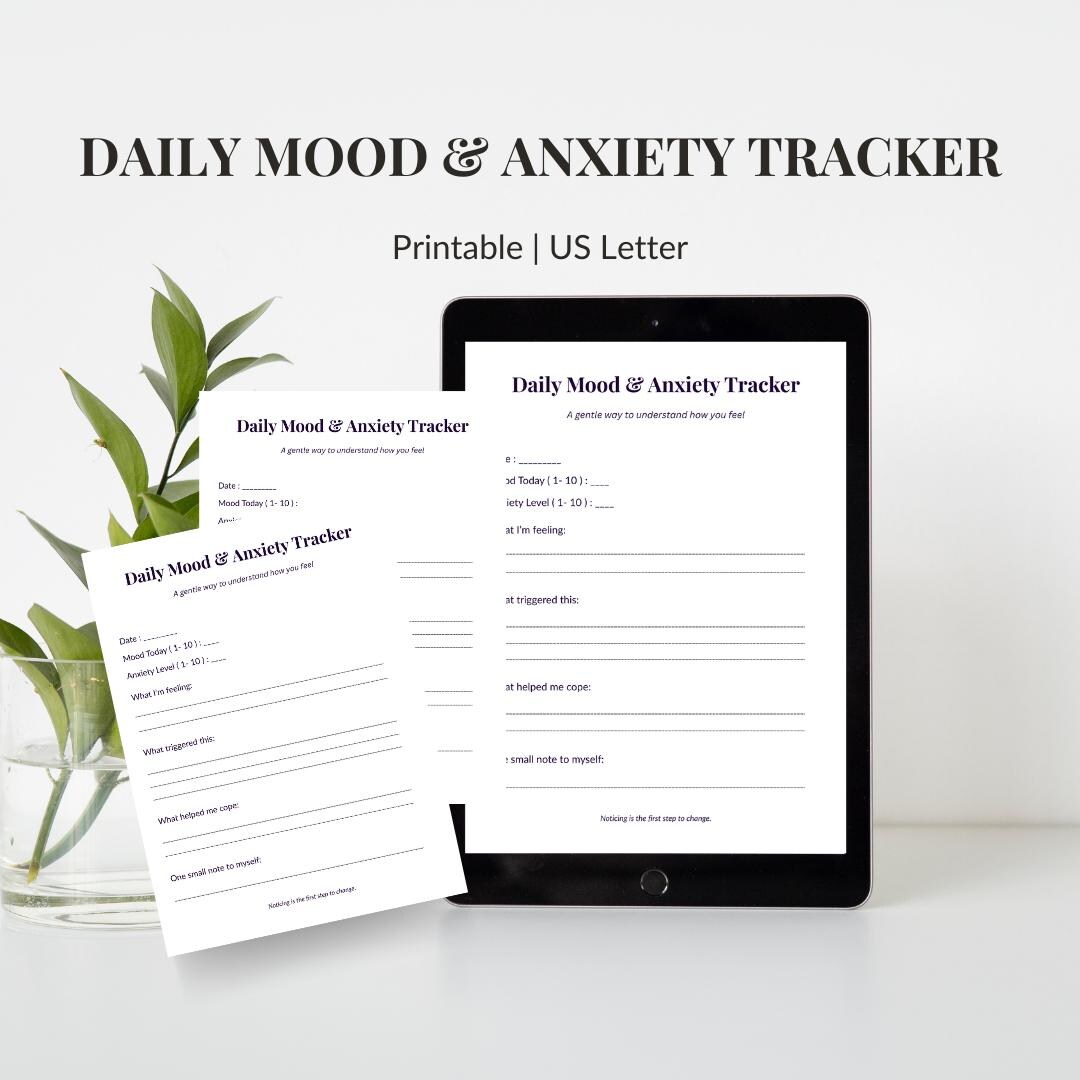 Mood and Anxiety Tracker Printable | Daily Mental Health Log | Emotion ...