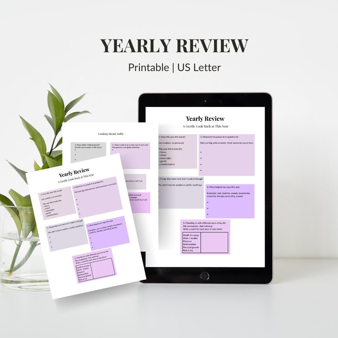 Gentle Yearly Reflection Printable | Mental Health Journal (undated PDF ...