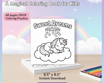 Kawaii Unicorn Coloring Book, 40 Printable Pages (Digital Download)