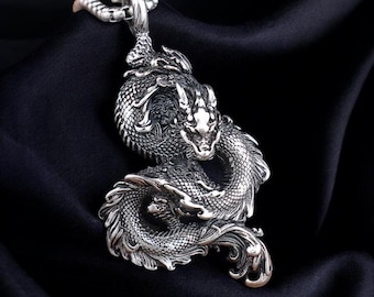 Collar con colgante de dragón chino, amuleto gótico de acero inoxidable 316L