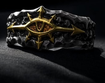 Anillo de cruz de Warhammer 40K para hombre, anillo gótico punk ajustable, anillo abierto de cobre bañado en plata, joya con un toque vanguardista.