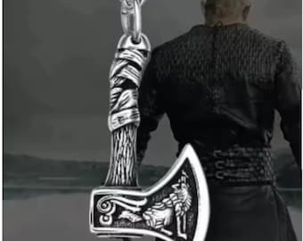 Colgante de hacha de lobo vikingo - Collar nórdico de acero inoxidable