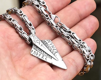 Collar con cabeza de lanza vikinga, colgante de runa nórdica de acero inoxidable 316L, amuleto nórdico para hombres y mujeres, joyería pagana, regalo.