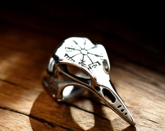Anillo de cuervo de Odín, cuervo gótico de plata, anillo de motociclista ajustable
