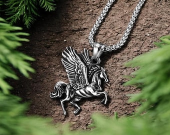 Collar vintage de Pegaso, acero inoxidable 316L, colgante de mitología griega