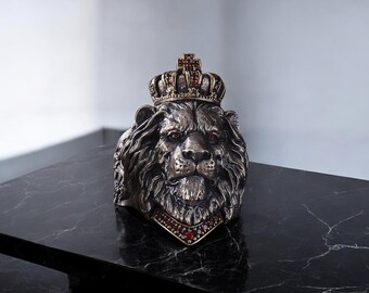 Anillo de corona de león, estilo gótico, punk, hip hop, aleación de zinc ajustable.