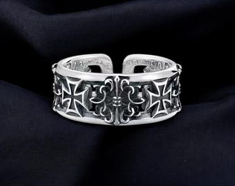 Anillo de cruz gótica, aleación de zinc negro, joyería unisex ajustable