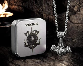 Collar vikingo Mjolnir Thor Hammer de acero inoxidable 316L con colgante de runa nórdica para hombre, joyería de mitología nórdica, regalo
