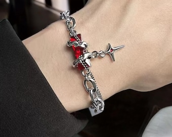 Pulsera de cadena con estrella de circonita negra, joyería gótica unisex