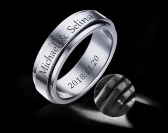 Anillo giratorio personalizado, pulsera de acero inoxidable con grabado personalizado