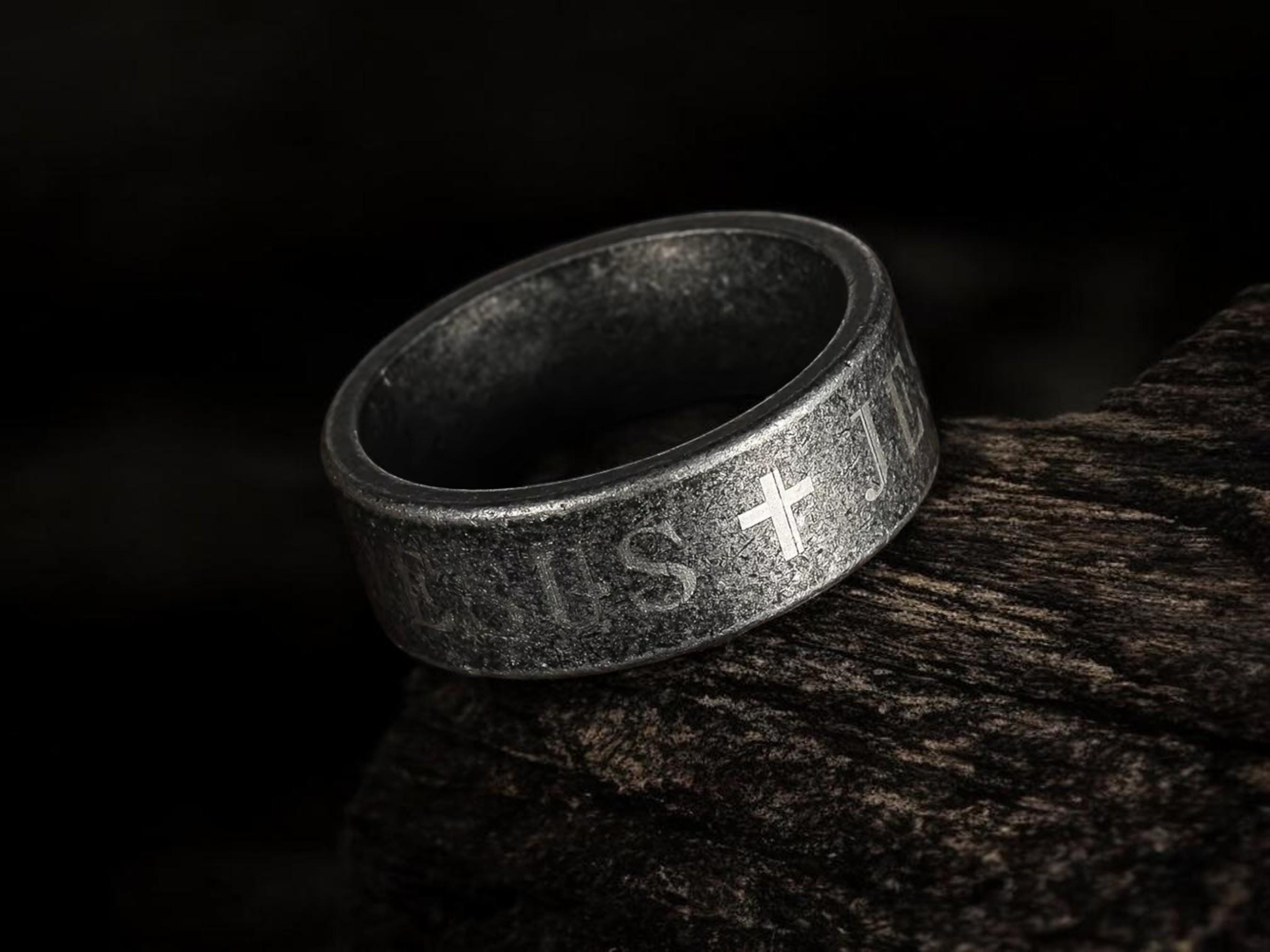 Men's Stainless Steel Cross Ring, Engraved Bible Verse, Vintage ...