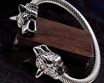 Pulsera Viking Wolf Geri Freki Norse Wolf Brazalete Acero Inoxidable Guerrero Nórdico