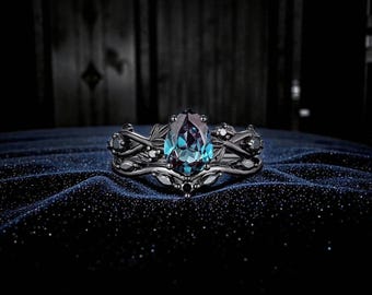 Juego de anillos de boda de oro negro, alianzas de compromiso con circonitas cúbicas (2 anillos)