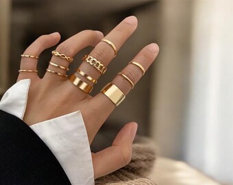 Anillos de plata Y2K, bandas geométricas punk, anillos apilables