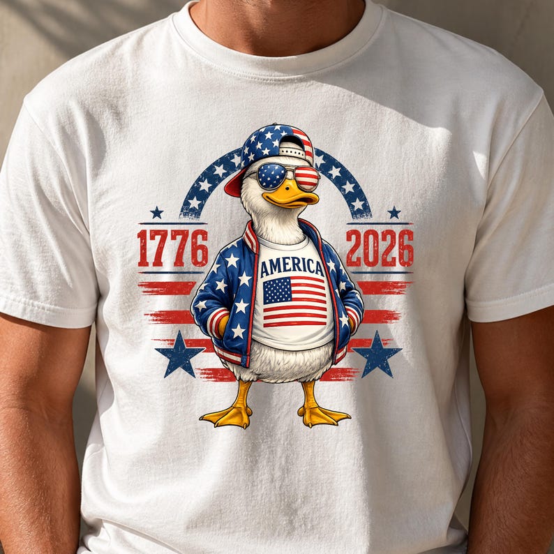 Close-up view of America 250th anniversary shirt featuring detailed patriotic eagle and 1776 2026 artwork.