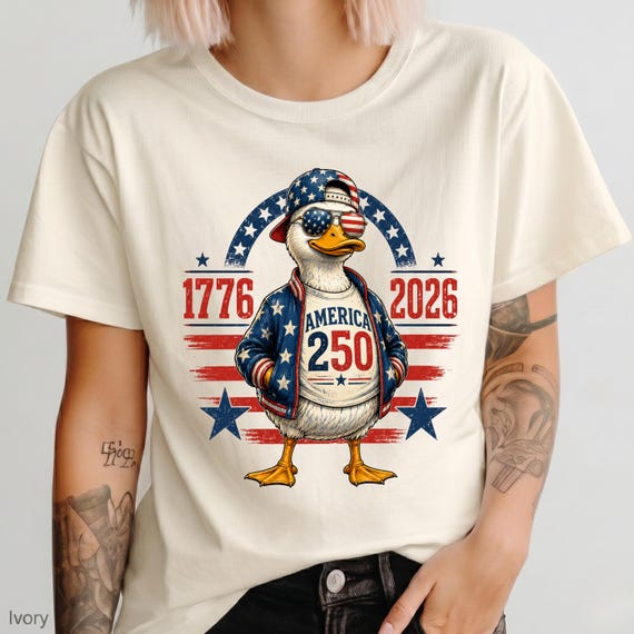 Funny Patriotic Duck Shirt, America 250 T-Shirt,  1776 2026 Family USA Shirt