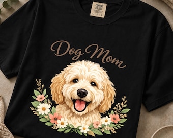 Dog Mom Floral Shirt, Botanical Pet Lover Tee, Goldendoodle Flower Wreath Gift
