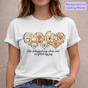 Coder mom heart design shirt, thoughtful gift for Mother’s Day, tech mom style, geek mom tee, programmer apparel