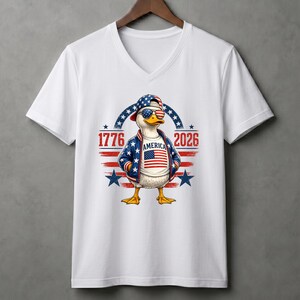White t-shirt mockup featuring patriotic eagle graphic with America 250th anniversary 1776 2026 design for Independence Day.