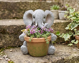 Elephant Planter Statue,Resin Animal Flower Pot,Succulent Plant Holder,Garden Elephant Decor,Outdoor Patio Ornament,Cute Wildlife Sculpture