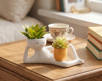 Maceta con forma de persona perezosa, maceta de resina para suculentas, maceta con forma de figura humana, maceta moderna para escritorio, bonito soporte para plantas de interior, decoración para el hogar y la oficina.
