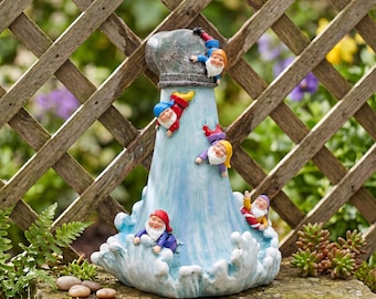 Statua stravagante di gnomo con cascata, statuetta di nano da giardino in resina, divertente decorazione per esterni, ornamento a cascata, elemento decorativo per giardino delle fate