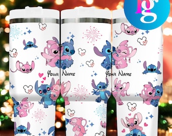 Custom Stitch & Angel Colorful 40oz Tumbler – Personalized Stainless Steel Cup with Handle