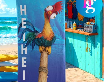 Moana Heihei Beach Towel with Name, Disney Moana Rooster Heihei Personalized Beach Towel, Funny Cartoon Kids Pool Towel, Summer Gift