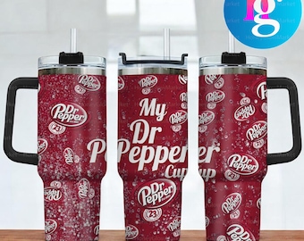 My Dr Pepper Cup 40oz Tumbler With Handle, Dr Pepper Soda Lover Insulated Travel Mug, Red Soda Aesthetic Cup, Gift for Soda Fans
