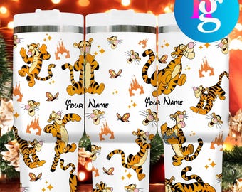 Vaso personalizado Tigger de 40 oz: vaso térmico de acero inoxidable con asa de Winnie the Pooh