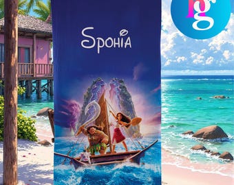 Personalized Moana Beach Towel with Name, Custom Kids Ocean Adventure Pool Towel, Moana Cartoon Beach Towel, Summer Vacation Gift for Girls