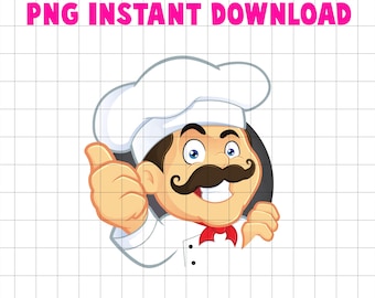 Lindo chef de dibujos animados PNG - Divertido chef con el pulgar hacia arriba, imagen prediseñada de chef masculino feliz, fondo transparente, descarga digital instantánea para niños y diseño