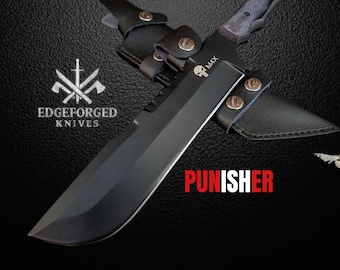 Réplica de cuchillo de la película Punisher, hecha a mano. Cuchillo de caza. Hoja de acero D2 con funda de cuero.