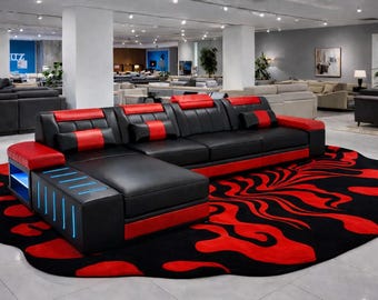 Modern L-Shape Sofa with Designer Area Rug Combo