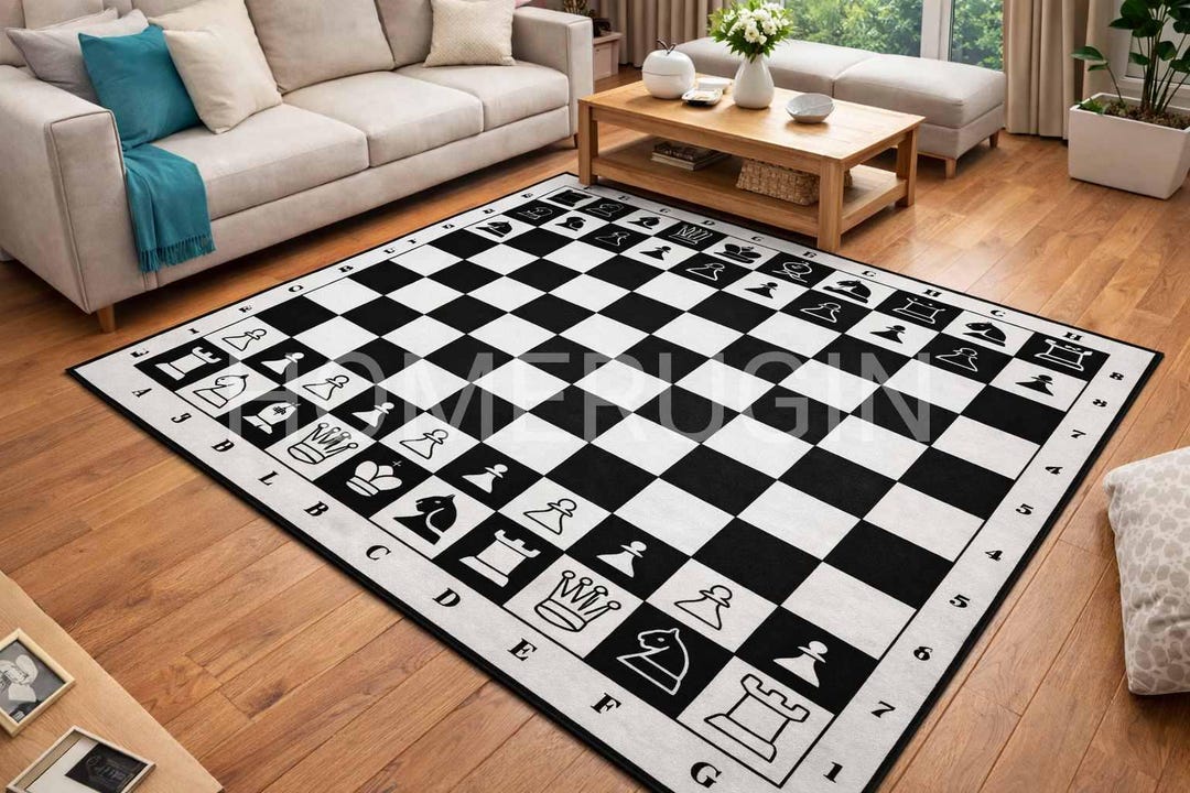 Chess Board Area Rug – Black and White Game Decor - Etsy