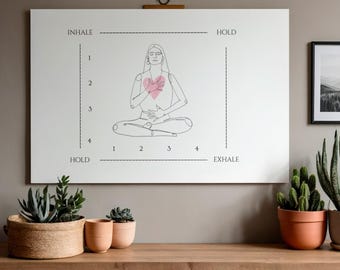 Poster carré d'exercices de respiration | Art apaisant pour le soulagement de l'anxiété (téléchargement numérique au format PDF)