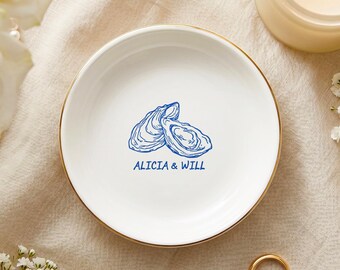 Personalized Oyster Ring Dish, Coastal Wedding Ring Holder, Bridal Shower Gift, Beach Jewelry Dish, Bride Keepsake