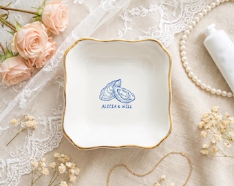 Personalized Oyster Ring Dish, Coastal Wedding Ring Holder, Bridal Shower Gift, Beach Jewelry Dish, Bride Keepsake