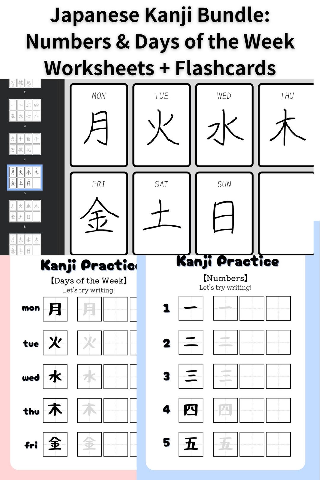 Numbers Khanji Japanese Kanji Bundle: Numbers & Days of the Week Worksheets ...